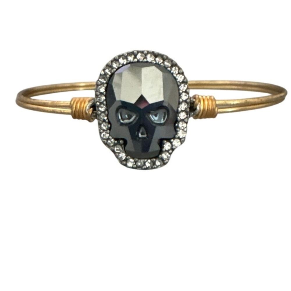 Luca Danni BLACK SKULL Bangle Bracelet Silver Gold Tone Crystal Pave